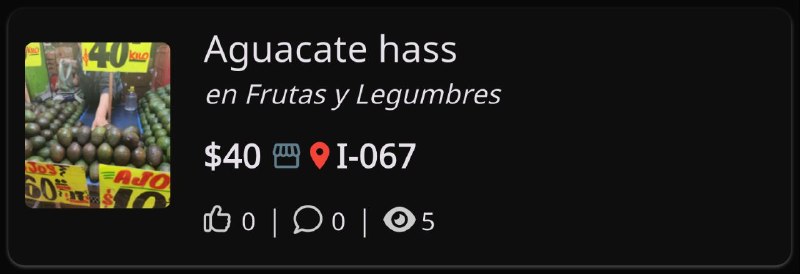 Mira este producto: Aguacate hassPrecio: $40.0Ubicación: I-067Link: 